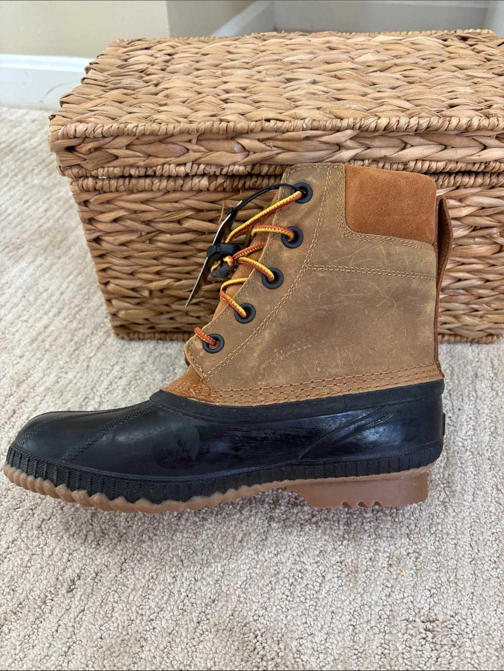 NWT Sorel Men's Brown Suede & Black Rubber Lace-Up Rain Boots Size 7